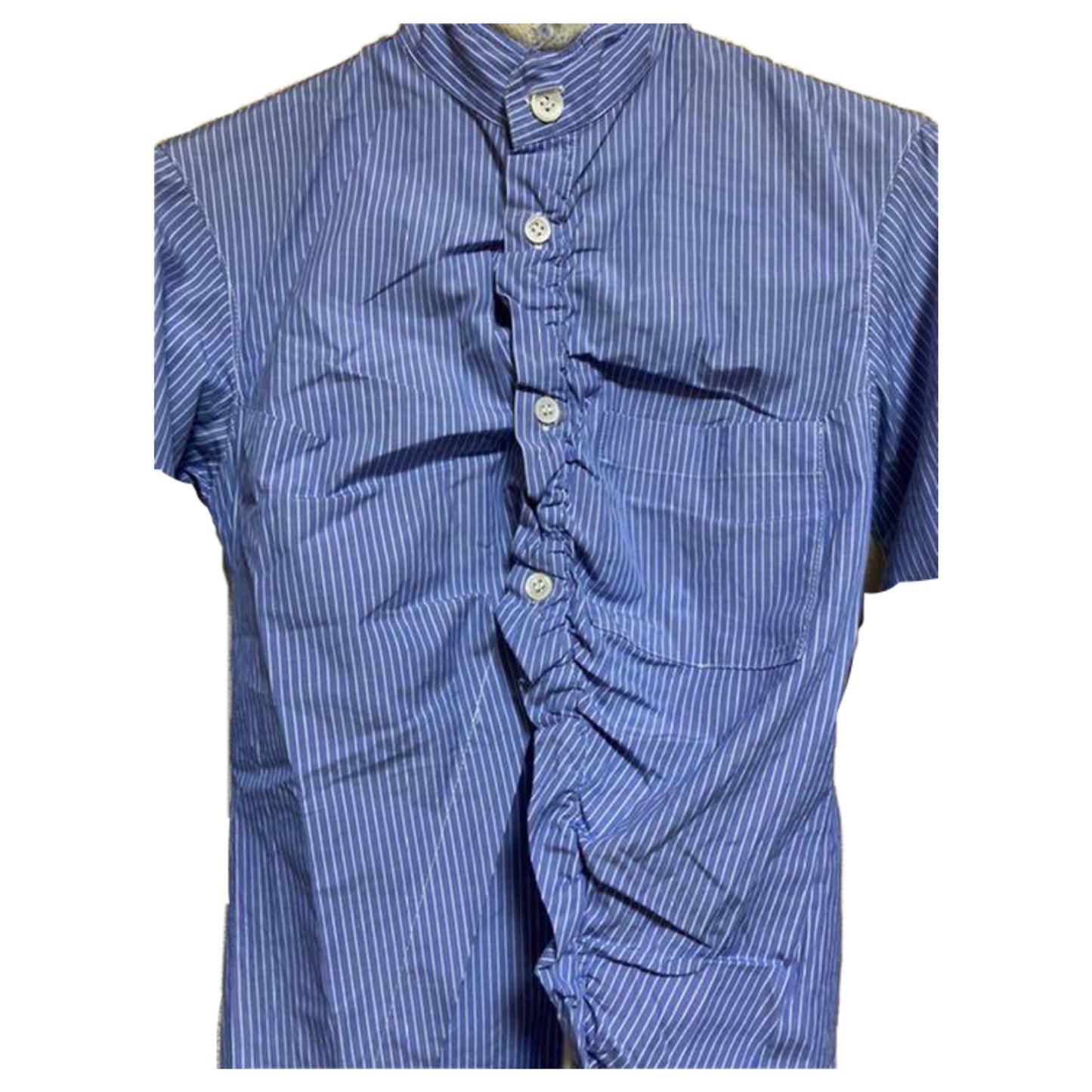 Y's Yohji Yamamomato Stripe Wool Mandarin Collar Assymetrical Button Down Blouse