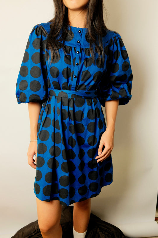 Kate Spade Blue Puff SS Polka Dot Dress