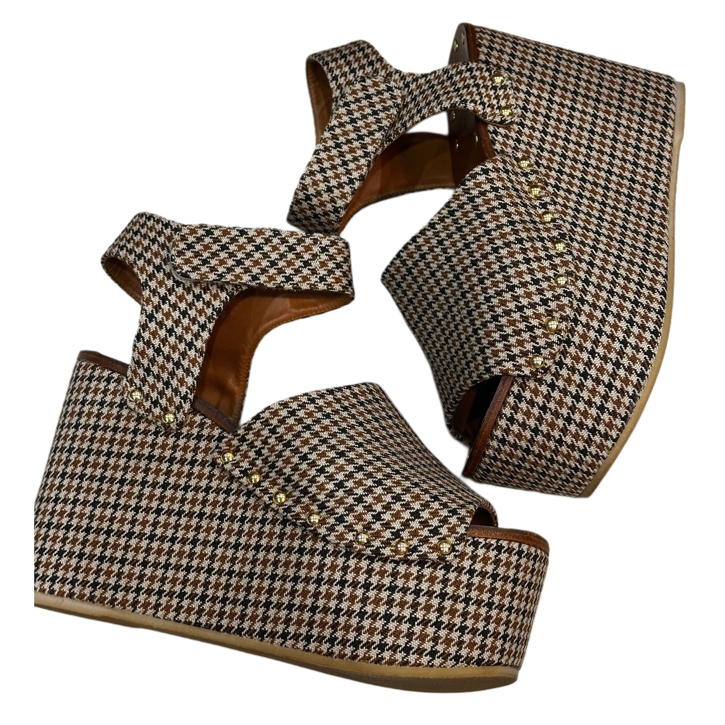 Celine Houndstooth Wedge Platform Velcro Heels