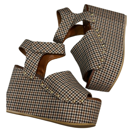Celine Houndstooth Wedge Platform Velcro Heels