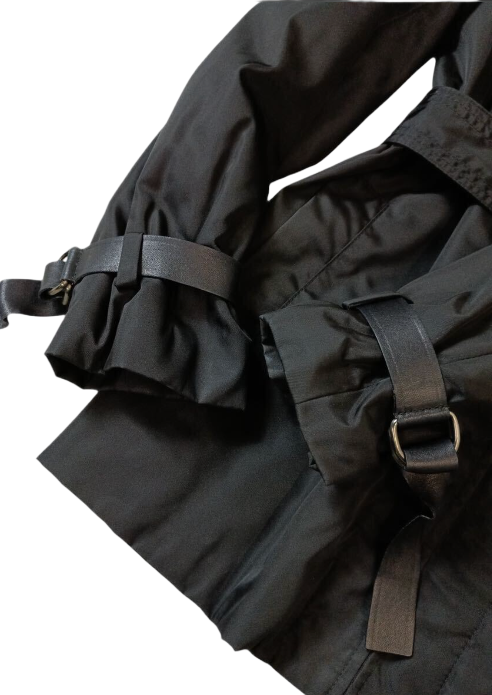 Prada nylon leather collar buckle sleeve and belt coat