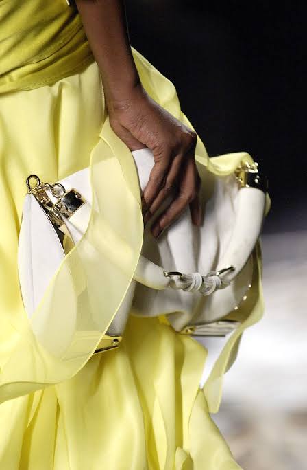 Yves Saint Laurent Double Horn Mombasa Leather Beige Handbag