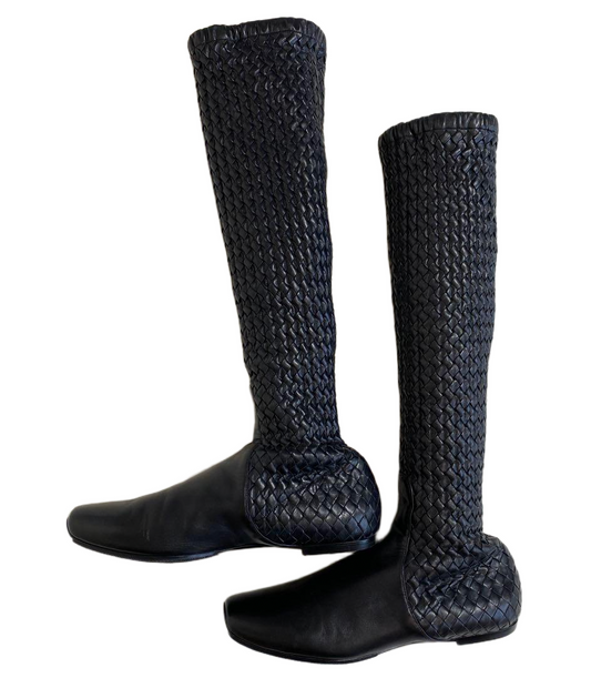 Bottega Veneta Intrecciato Leather woven flat Boots sz 6.5 with dust bag
