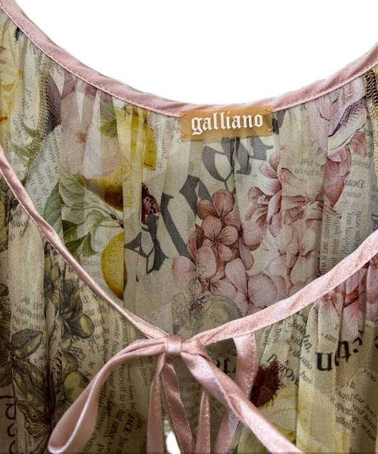 John Galliano Sheer floral print long one-piece dress