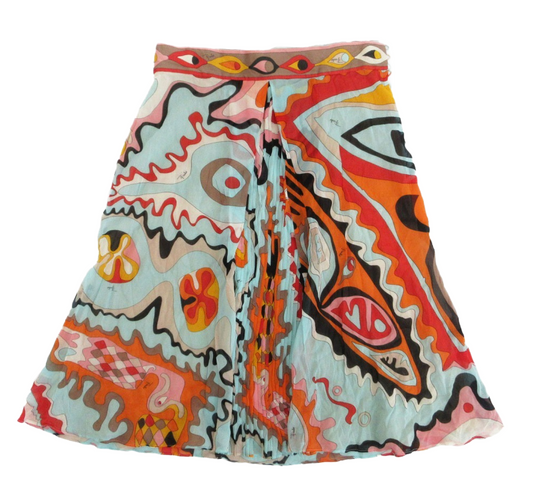 Emilio Pucci Silk Abstract Print Pleated Swing Circle skirt
