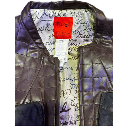 Christian Lacroix Brown Leather Quilted Nylon Jacket Sz 40