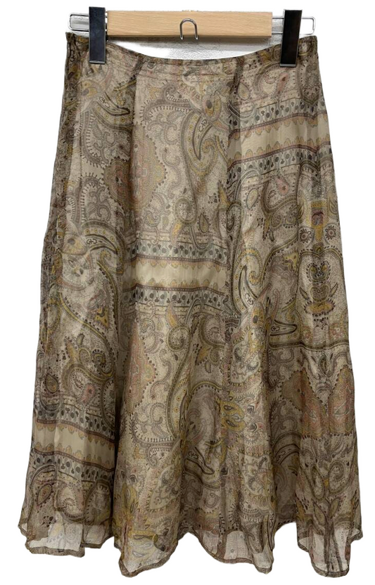 DRIES VAN NOTEN Women's Paisley Brown Size 38 Knee-length Chiffon Skirt Silk