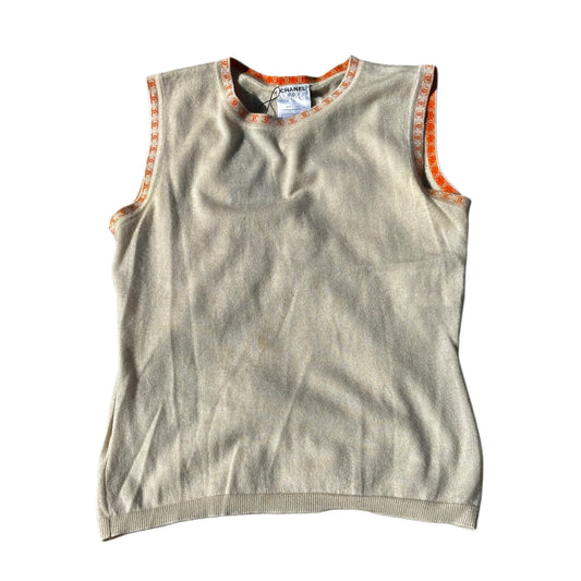 Chanel Cashmere Logo Hem Sless Knit Top