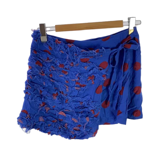 tricot COMME des GARCONS Blue Burgundy Dot Wrap Rip Skirt AD 2003