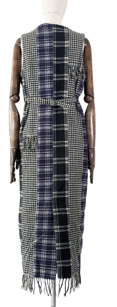 Tsuomori Chisato Issey Miyake Wool Multi Pattern Fringe Sless Dress