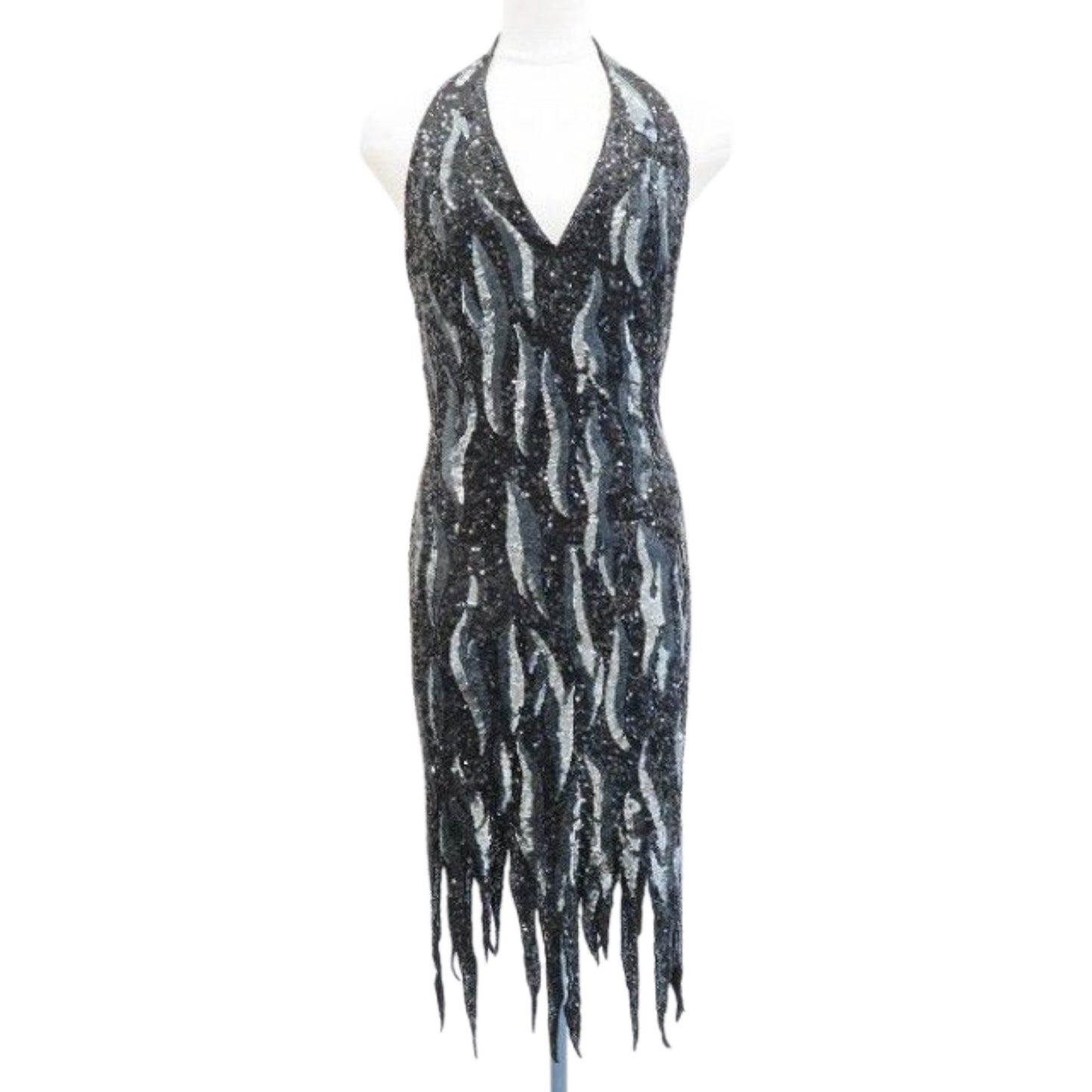 Jean Louis Scherrer Flame Beaded Halterneck Fringe Evening Dress