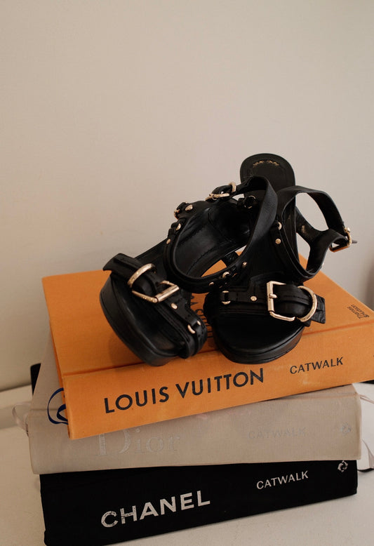 Christian Dior Strappy D Ring Leather Black Pumps Sz 37