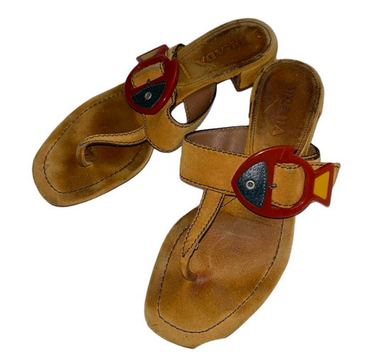 Prada Suede Fish Buckle Sandals