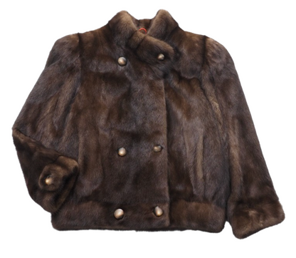 Mahogany Mink Fur Coat Fitted Jacket w Buttons