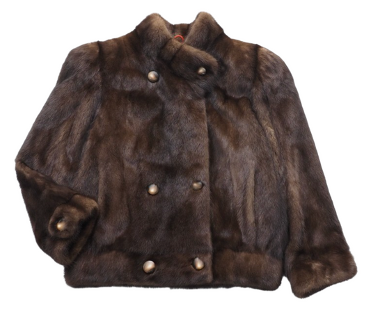 Mahogany Mink Fur Coat Fitted Jacket w Buttons