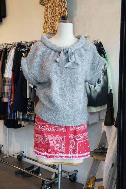 Dolce & Gabbana Bandana Print Wrap Mini Skirt w Floral Beading Hem