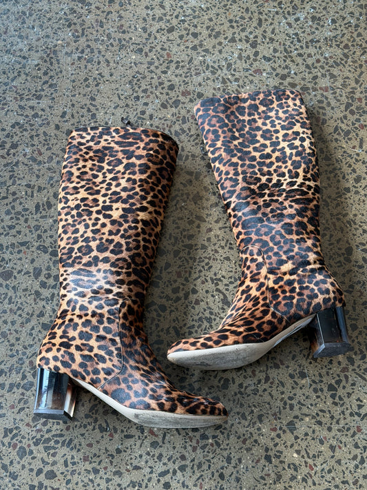 Salvatore Ferragamo Leopard Fur Knee High boots Sz 7