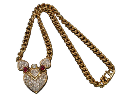 Nina Ricci Gold Chain Rhinestone Heart Necklace 38cm
