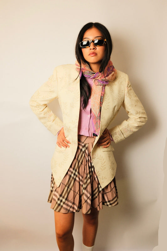 Salvatore Ferragamo Metallic Floral Cream Coat Blazer