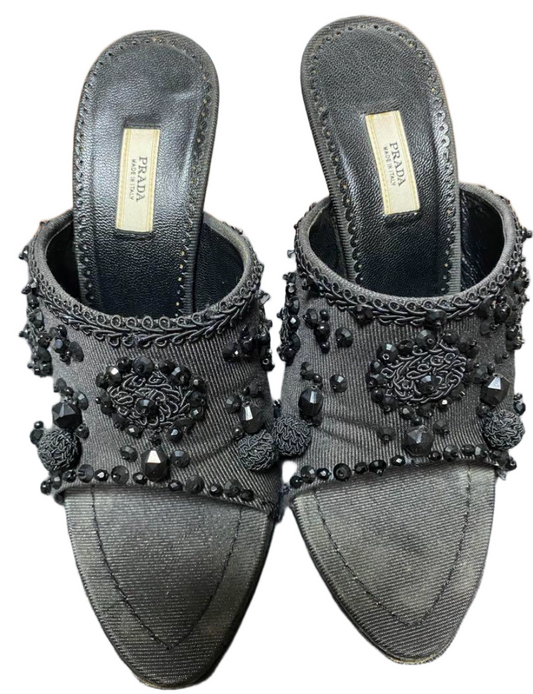 Prada Hand Beaded Mule Sandals Sz 36