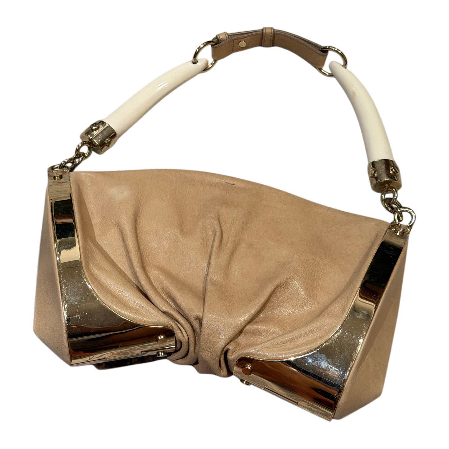 Yves Saint Laurent Double Horn Mombasa Leather Beige Handbag