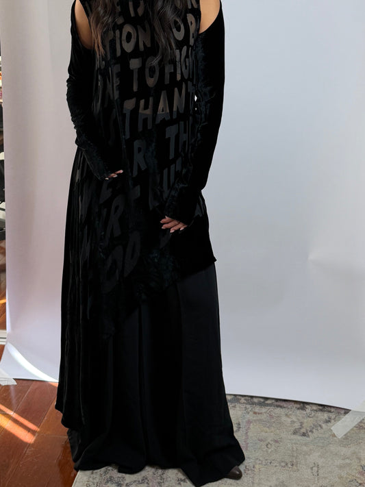 MM6 Maison Margiela Velour Dress, Knee-Length LS Assymetrical Script Sz38