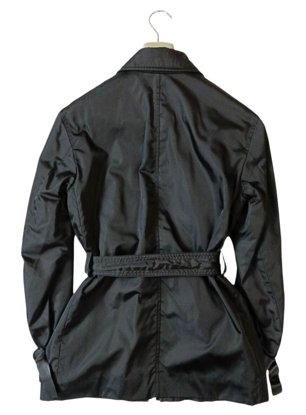Prada nylon leather collar buckle sleeve and belt coat