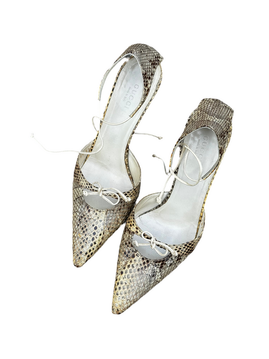Gucci Python Snake Skin Leather Point Tie Heels