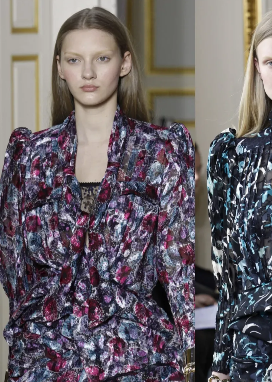 Balenciaga Floral Abstract Pocket V Neck LS Blouse