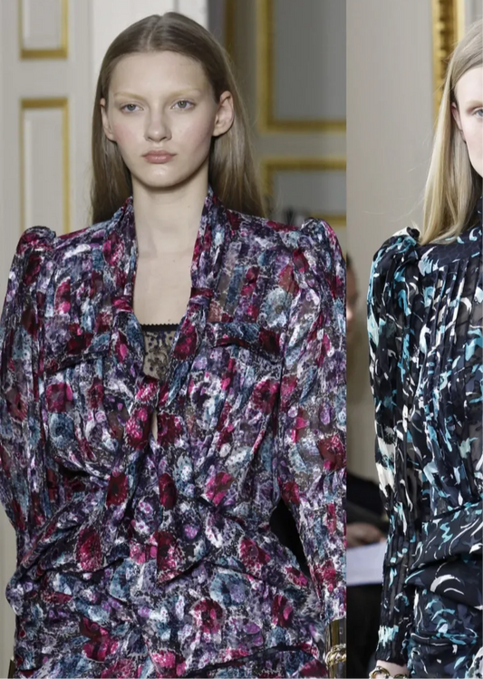 Balenciaga Floral Abstract Pocket V Neck LS Blouse