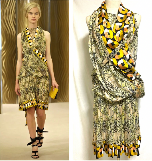 Prada sleeveless chiffon pleated flower dress