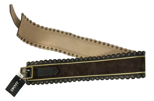DKNY Leather Belt Studded Scallop Hem
