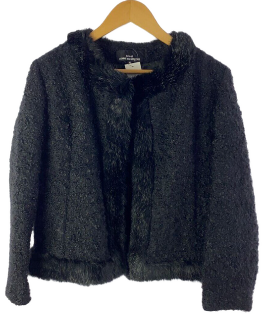 Tricot Comme des Garcons Tweed Fur Trim Jacket w Safety Pin Blazer AD 1999