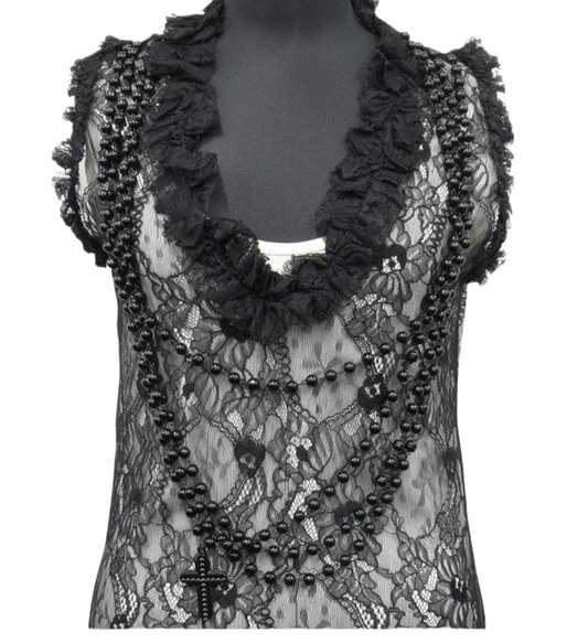 GIVENCHY all-lace frill dress Sless necklace, cross, fringe, size 38
