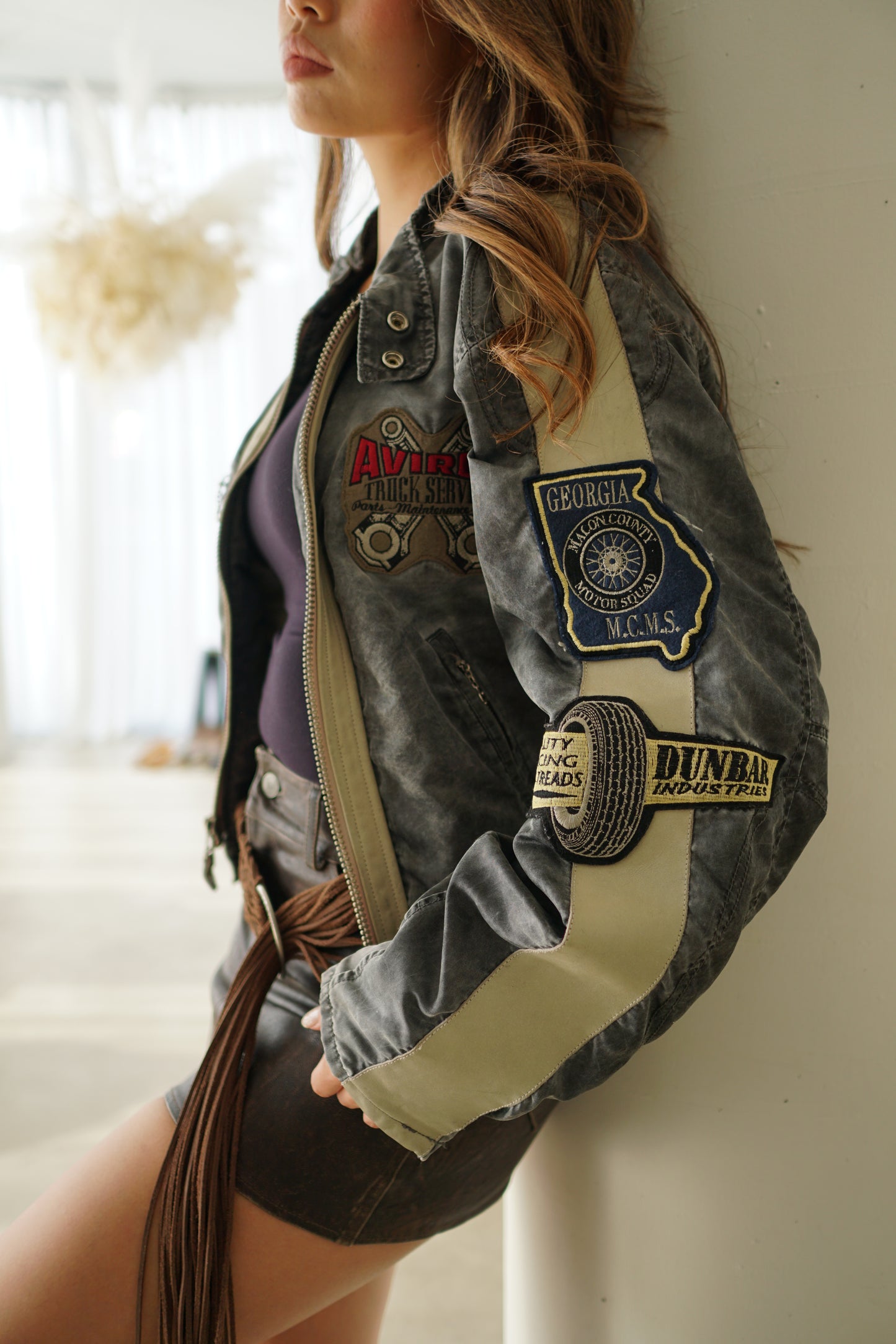 Philosophy leather braided fringe belt