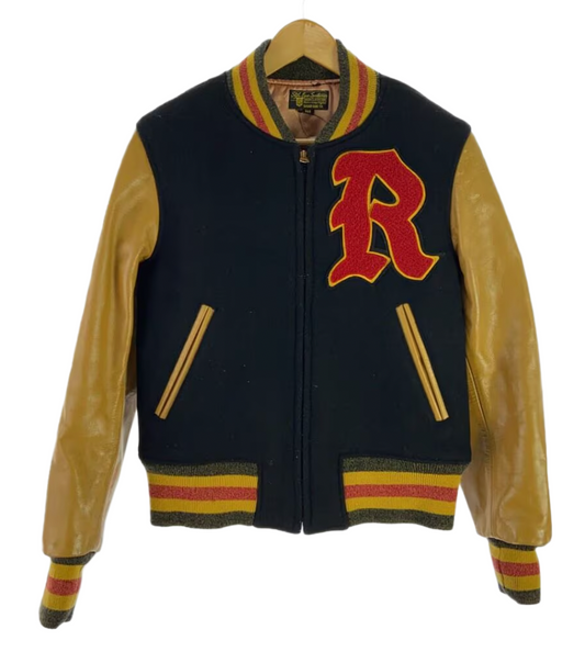 SUGAR CANE _ style Eyes Sleeve Leather Patch TALON Zip-up Stadium Jacket size 38