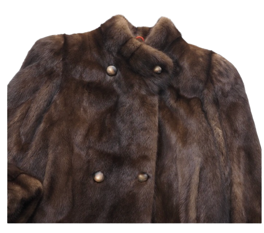 Mahogany Mink Fur Coat Fitted Jacket w Buttons