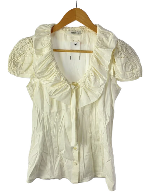 Prada SS Rufle V Neck Button Down Blouse