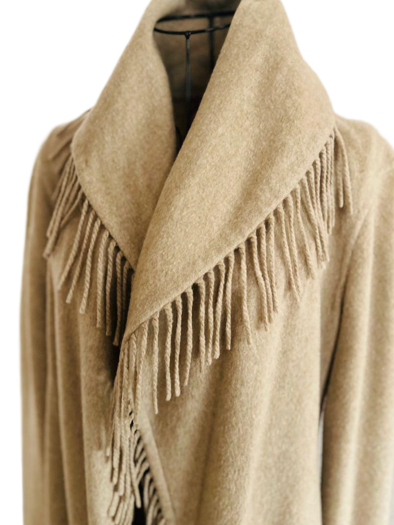 ERMMANO SCERVINO 100% cashmere beige fringe coat w matching belt