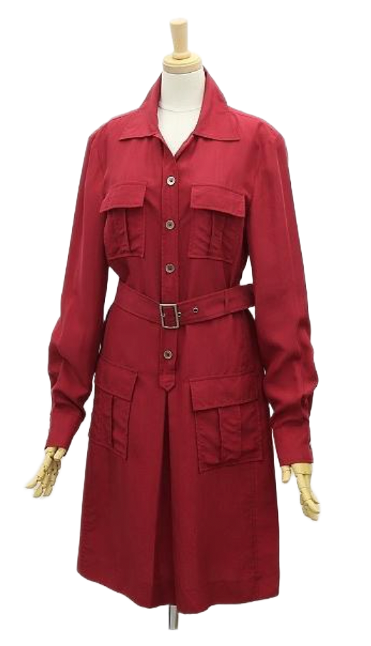 Philosophy Alberta Ferretti Belted Shirt Dress Silk Red