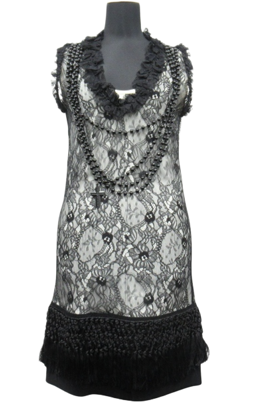 GIVENCHY all-lace frill dress Sless necklace, cross, fringe, size 38