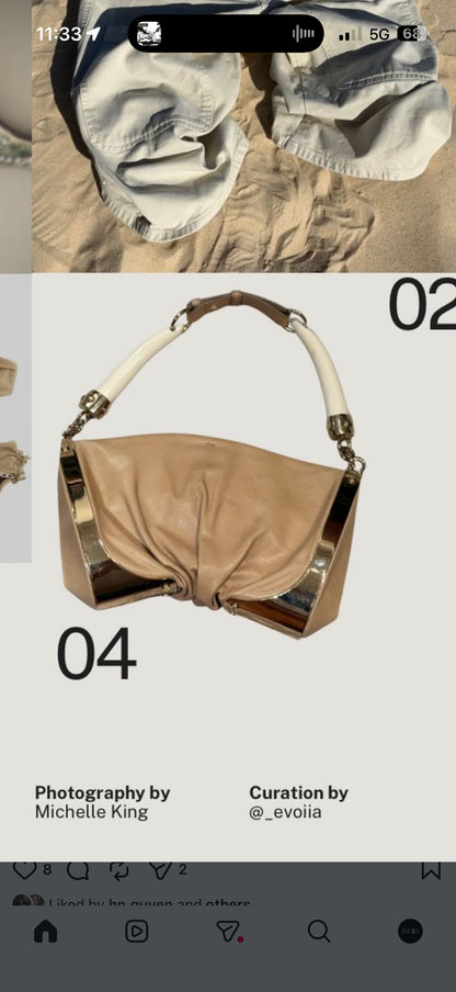 Yves Saint Laurent Double Horn Mombasa Leather Beige Handbag