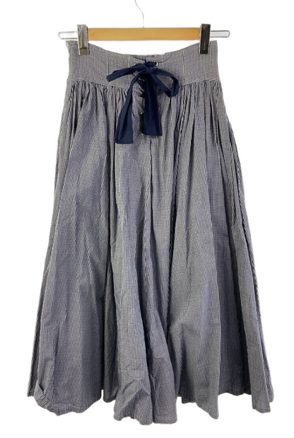 Kenzo Composition by Kenzo Navy White Checkered Drop Waist Gathered Skirt