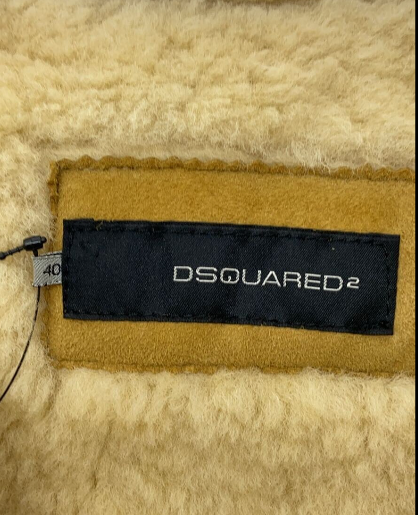 DSQUARED2 Suede Leather Cropped 3/4 Sleeve Shearling Jacket