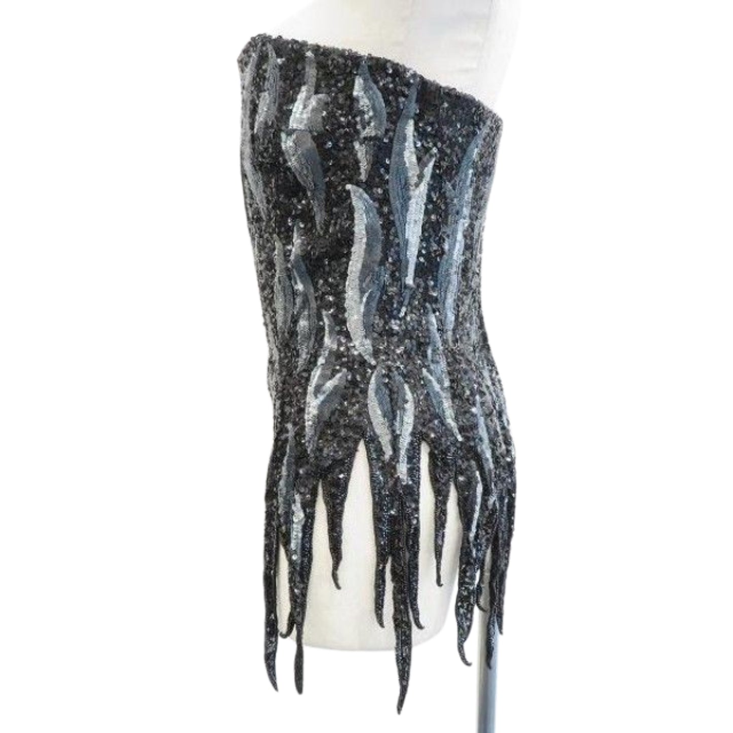Jean Louis Scherrer Flame Beaded Halterneck Fringe Evening Bustier Top
