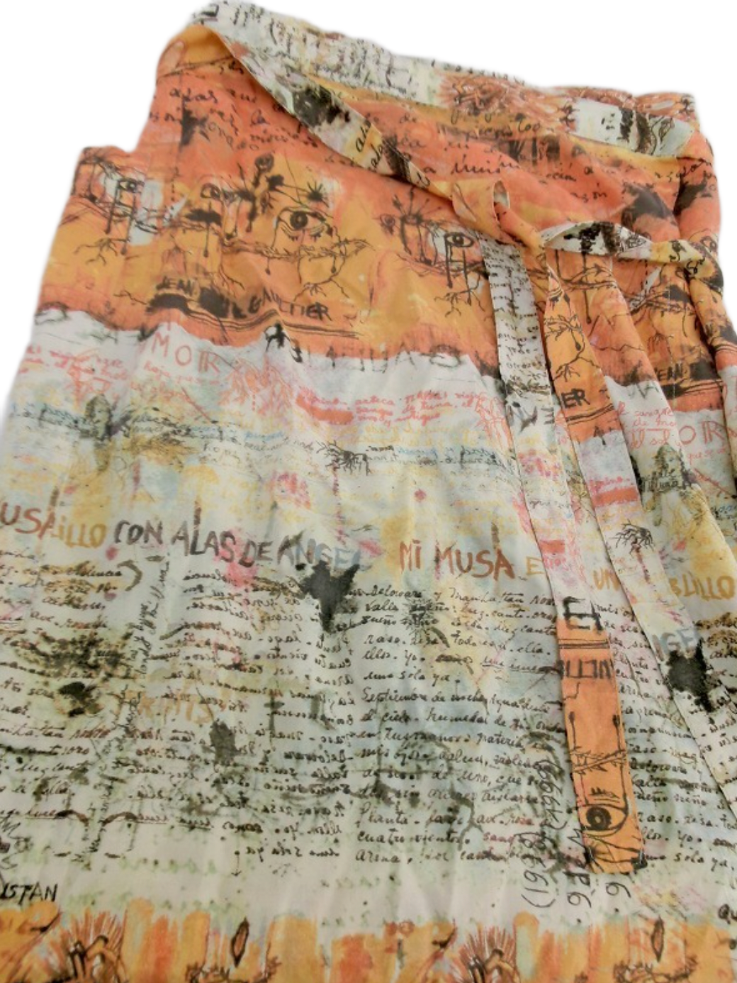 Jean Paul Gaultier wrap graffiti tribal print script maxi skirt