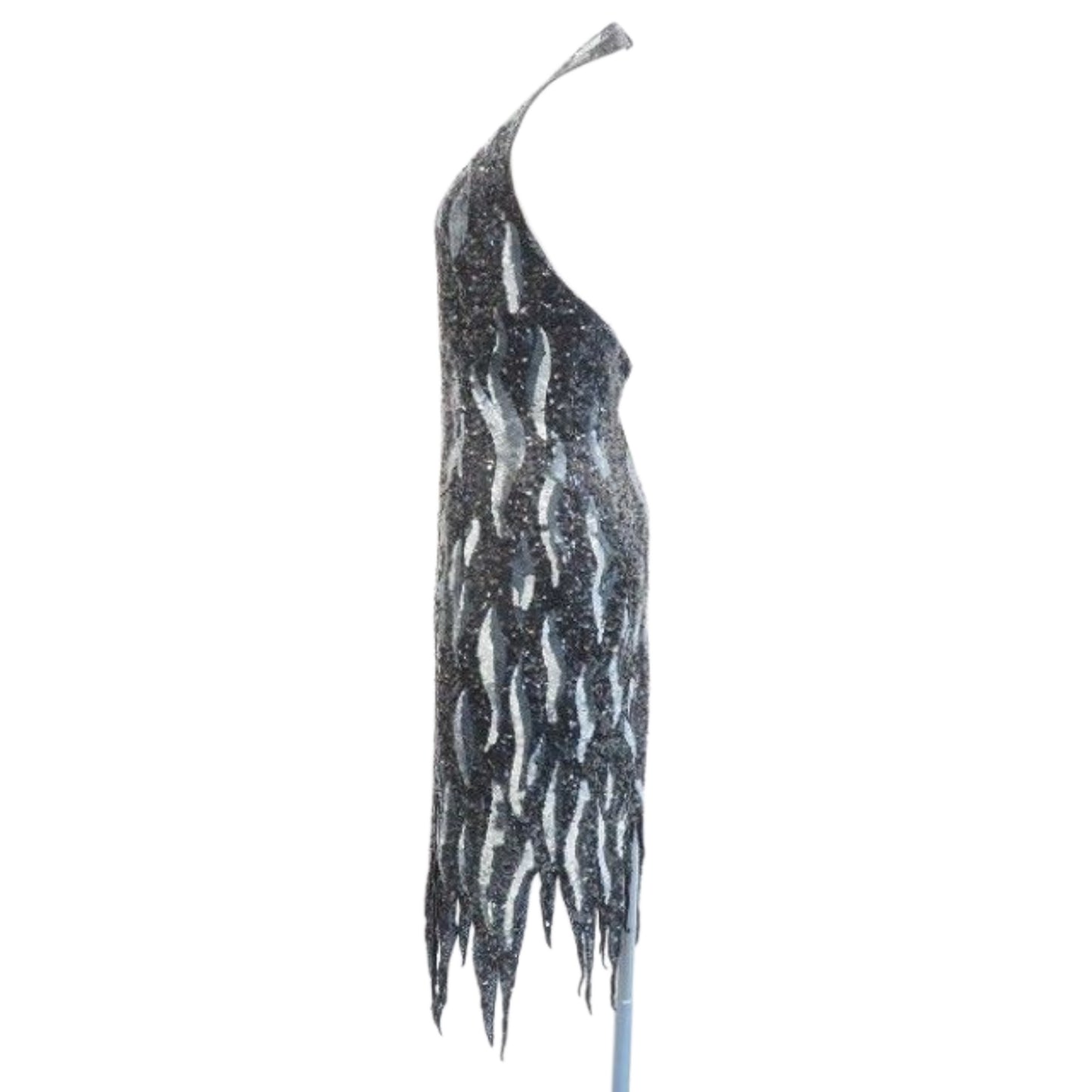 Jean Louis Scherrer Flame Beaded Halterneck Fringe Evening Dress