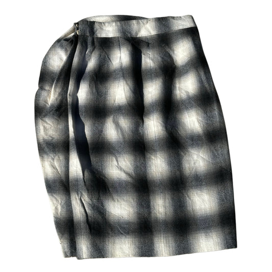Gucci Wool Checkered Grey Pencil Wrap Skirt