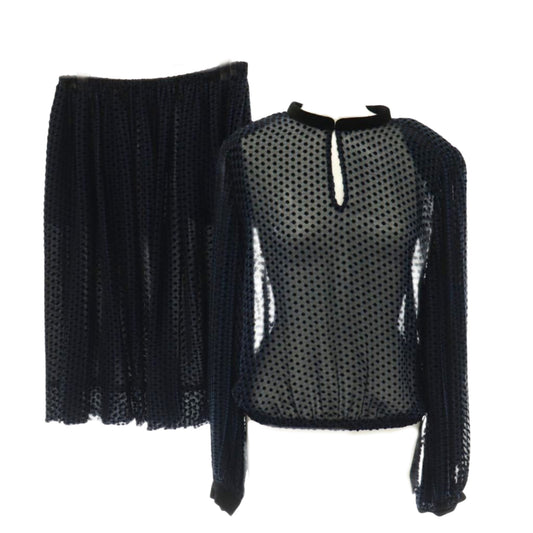Emporio Armani Flocked Dot Sheer Blouse Skirt Suit Set