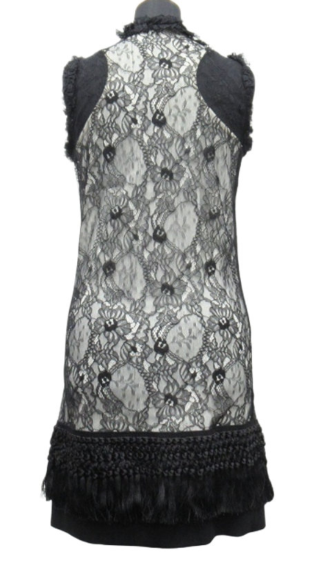 GIVENCHY all-lace frill dress Sless necklace, cross, fringe, size 38